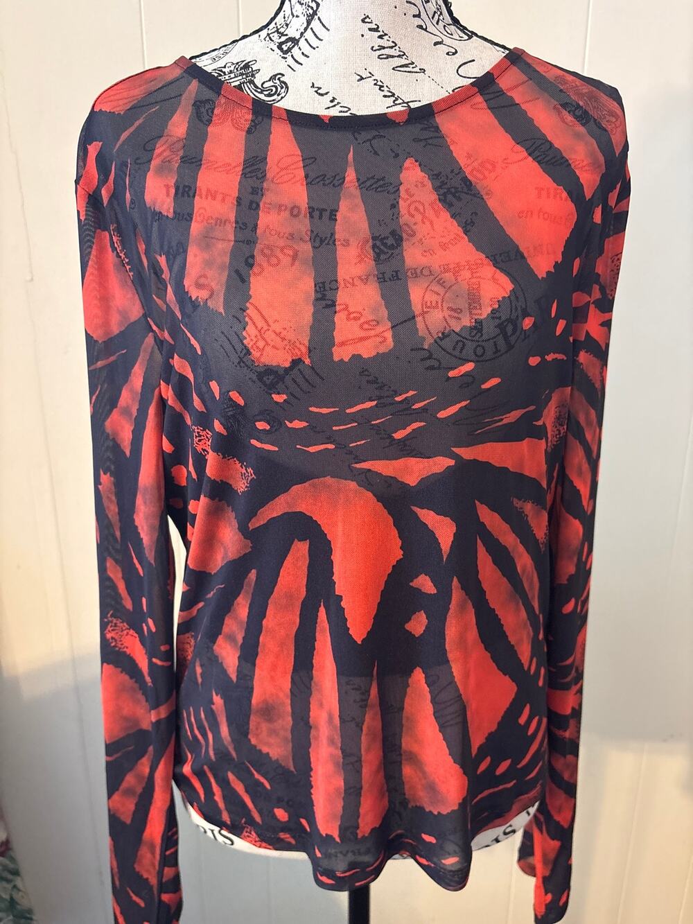 Walter Baker Sheer Orange and Black Butterfly Wing Top Sz XL
